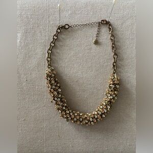 Vintage LOFT Ann Taylor Y2K Gold Crystal Statement Necklace EUC